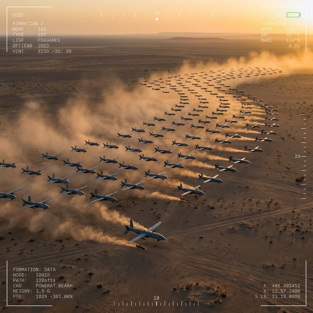 Tactical drone swarm formation over desert