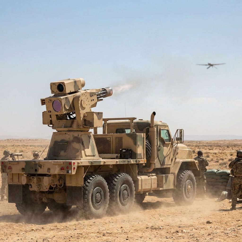 Laser counter-drone system engaging target