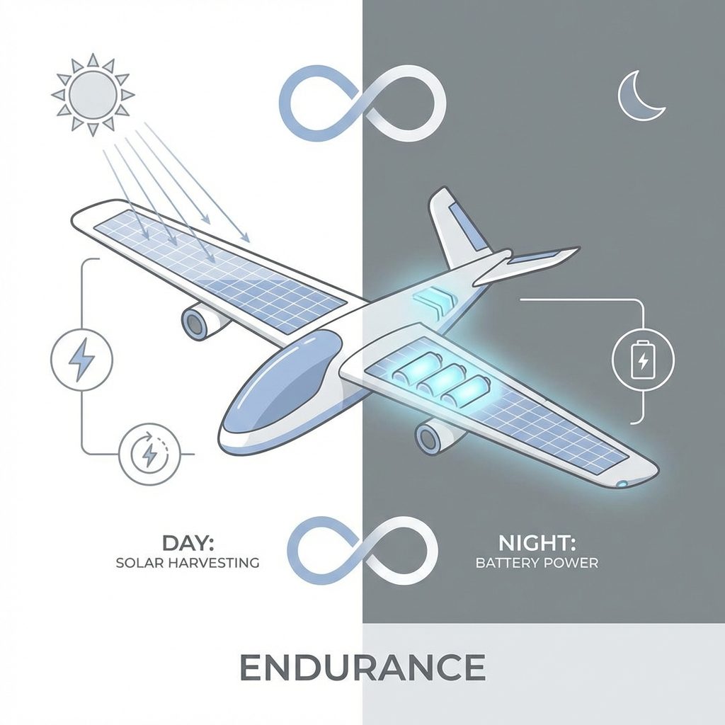 Concept art of solar drone day-night cycle