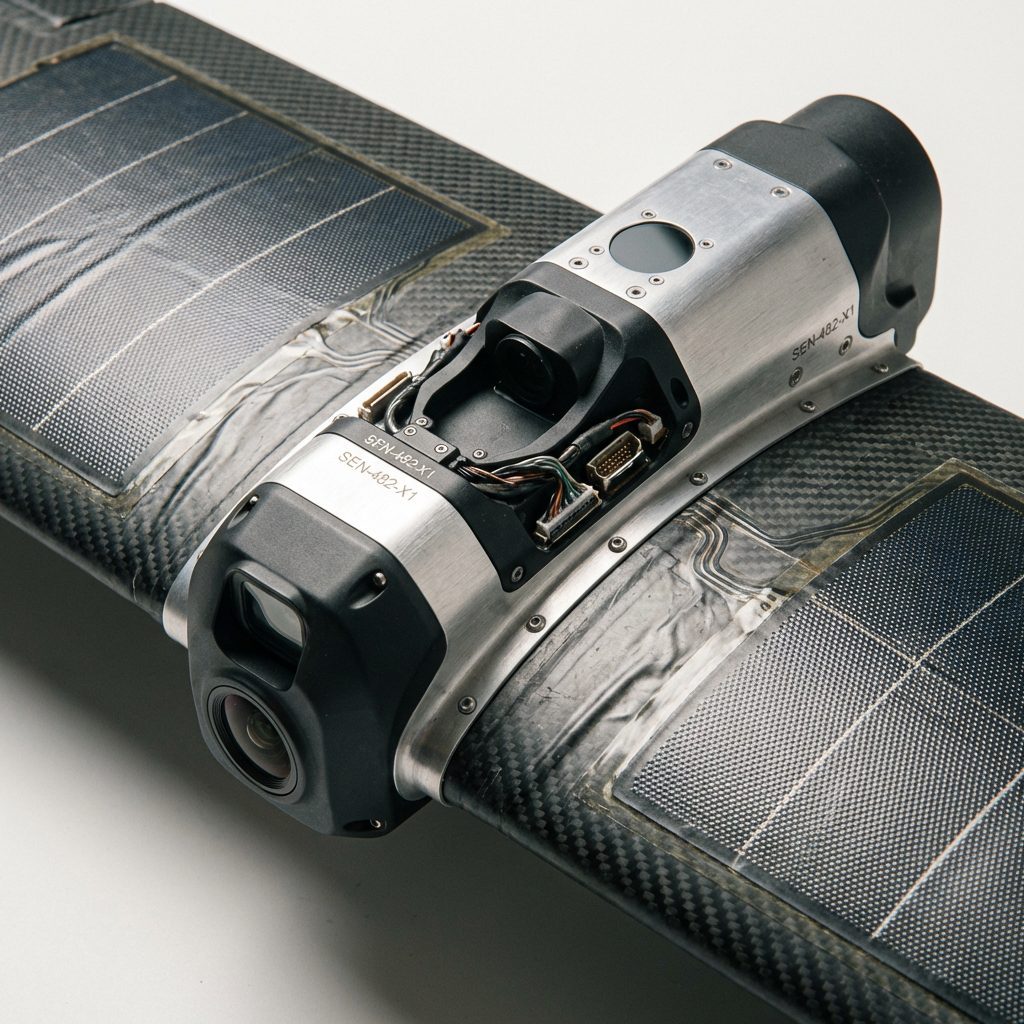Close up of solar drone sensor payload