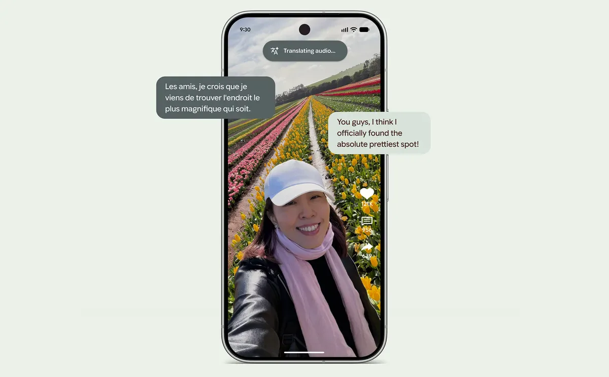 Google Pixel 11 showing real-time Live Translate