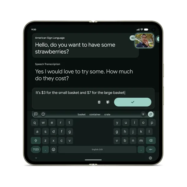 Google Pixel 11 translating American Sign Language into text