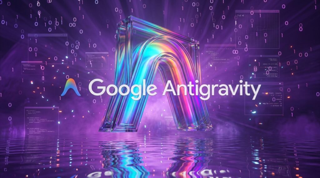 Google Antigravity Logo Immersed in Surreal Delusion Digital Landscape