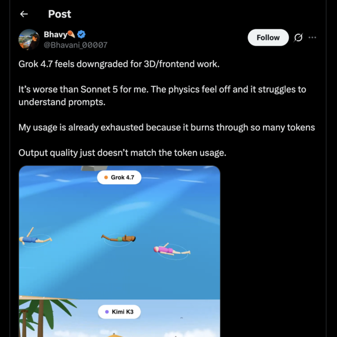 Grok 4.7 Disappointment: Quota Burn & 3D Benchmark Regressions
