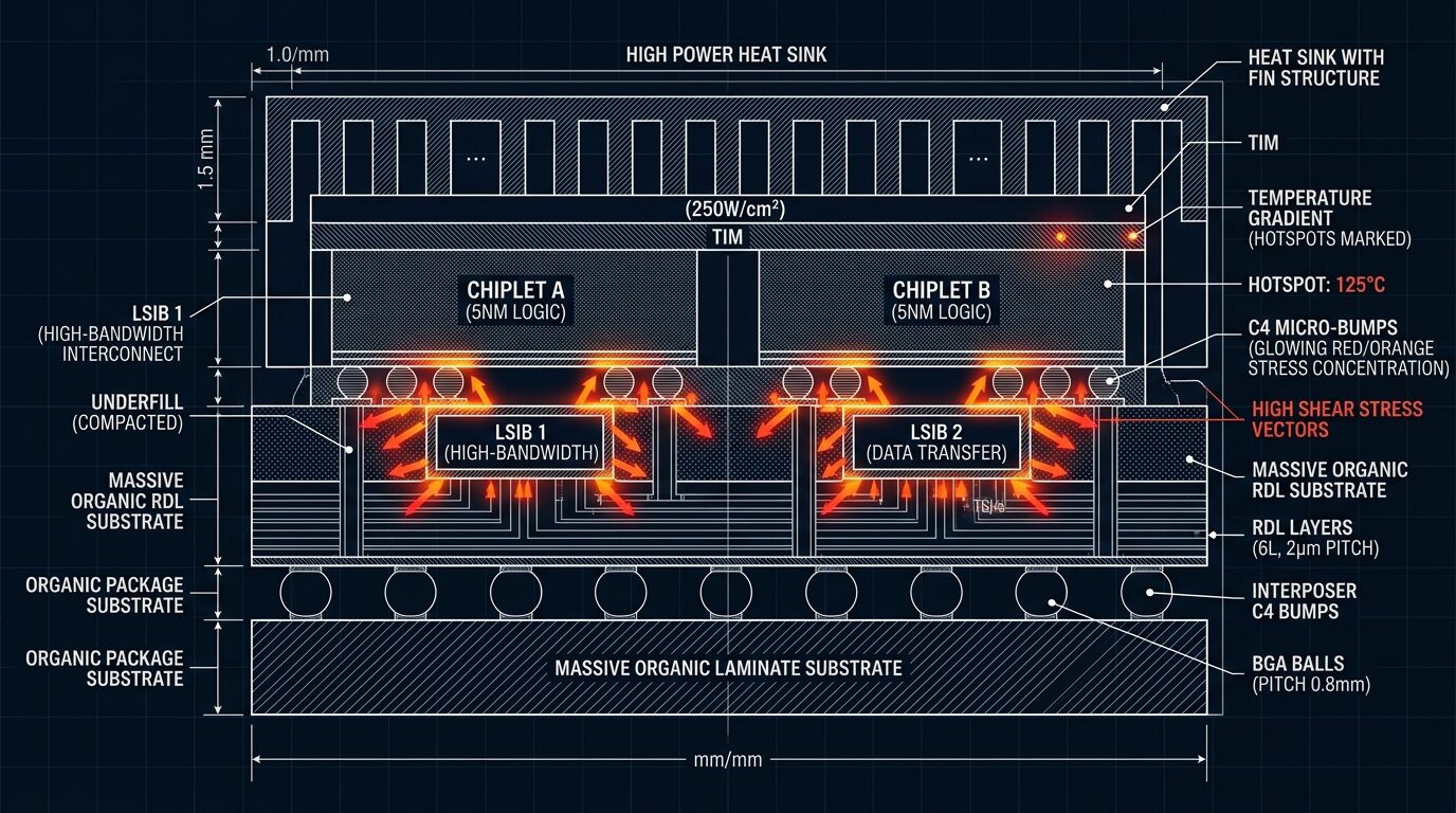 TSMC CoWoS-L Silicon Bridge Micro-Bump CTE Warpage Cross-Section