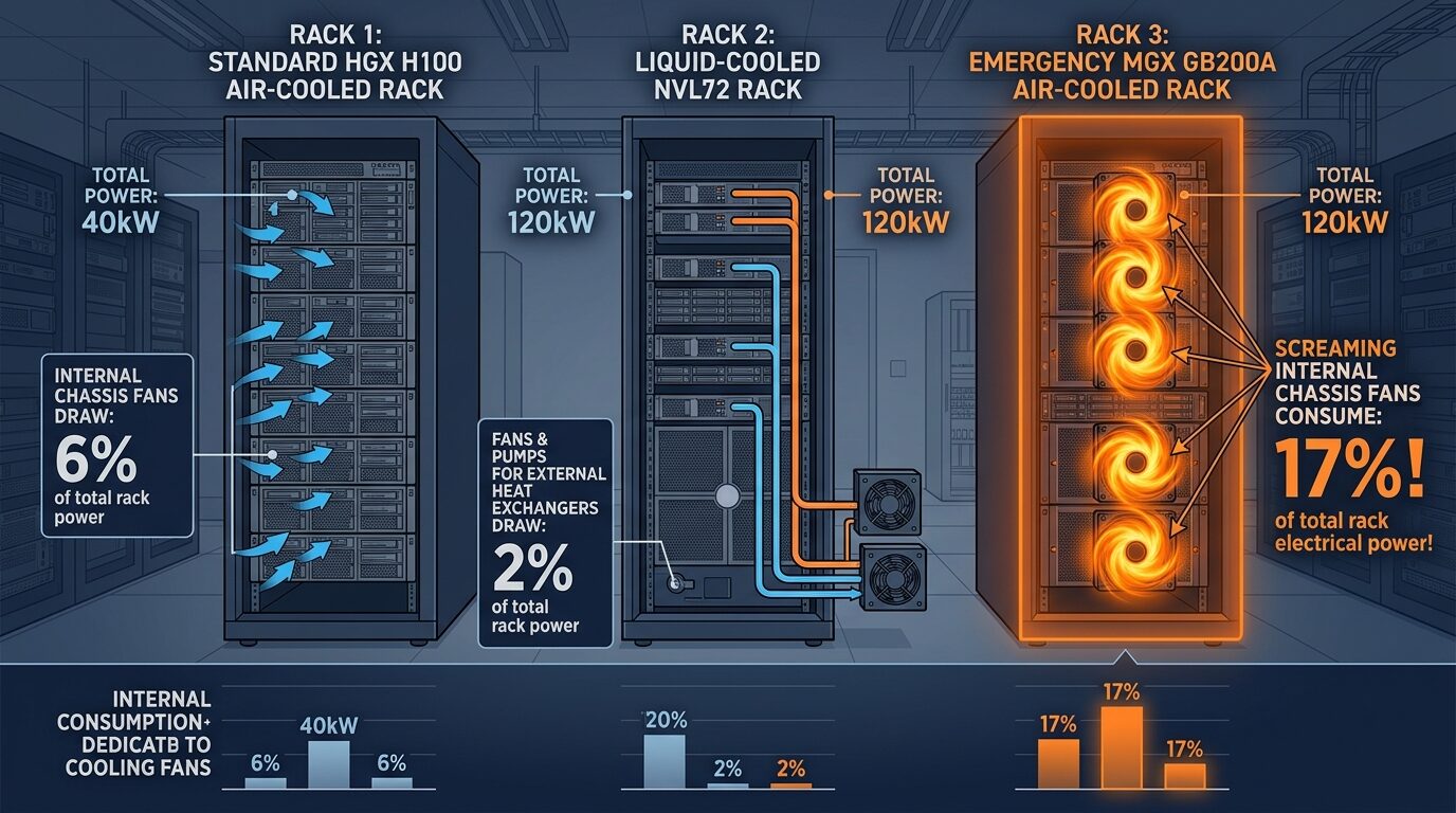 Datacenter Rack Power Distribution: 17% Fan Tax on MGX GB200A NVL36