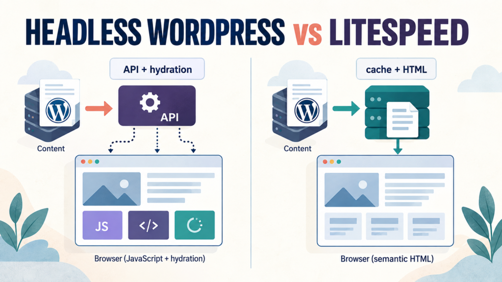 Headless WordPress API and hydration compared with LiteSpeed cache and HTML delivery