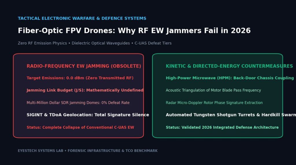 Fiber-optic tethered FPV strike drones electronic warfare zero RF emission physics