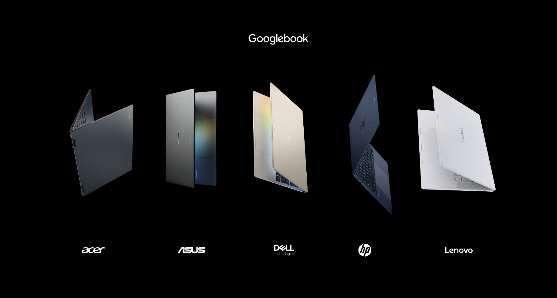 Googlebook launch lineup across Acer, ASUS, Dell Technologies, HP, and Lenovo