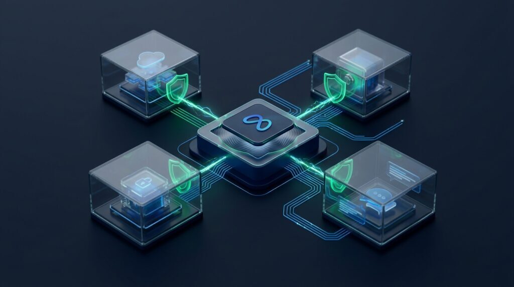 Architectural diagram illustrating Meta Muse personal AI agent, Hatch runtime container, Sentinel eBPF supervisor, and isolated cloud virtual machines