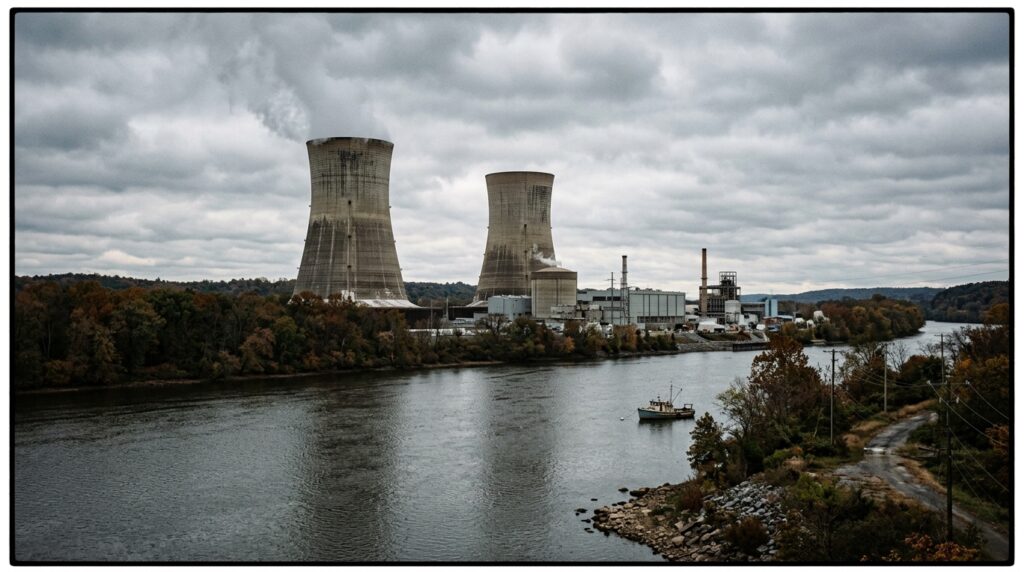 Three Mile Island Unit 1 cooling towers across the Susquehanna River in Pennsylvania