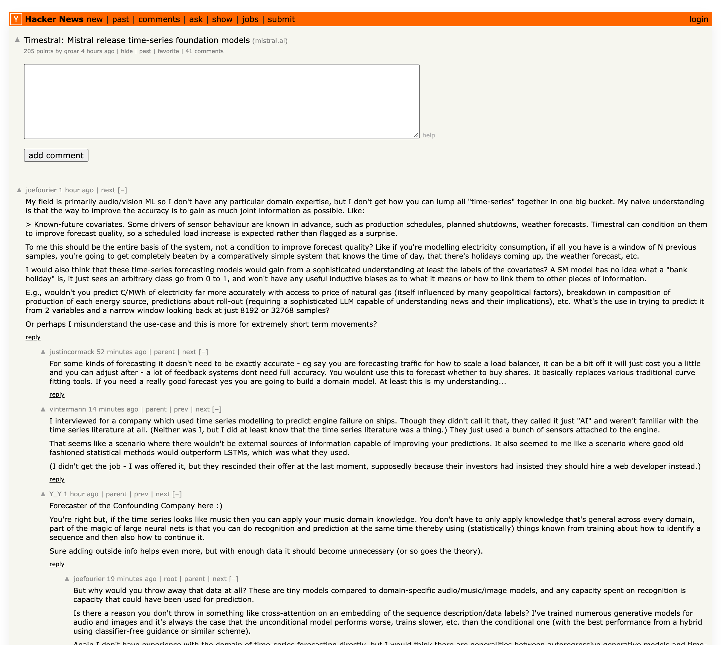 Hacker News Practitioner Discourse on Mistral Timestral Covariates and Semantics