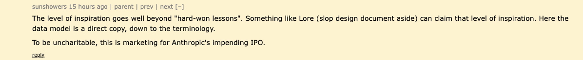 Direct Quote from Rain on Hacker News Regarding Mononoke Data Model Parity