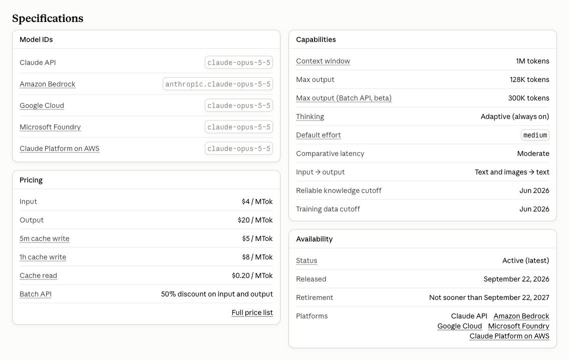 Official Claude Specifications and Pricing Ledger
