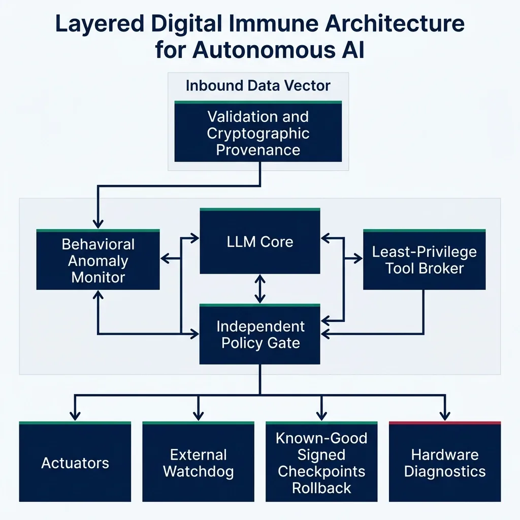 Layered Digital Immune Architecture for Autonomous AI Systems