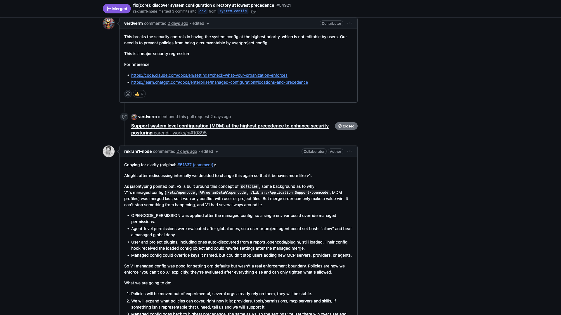 GitHub PR 54921 Configuration Precedence Inversion Debate