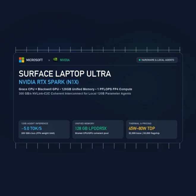 Surface Laptop Ultra & RTX Spark: 1 PFLOPS Grace+Blackwell SoC for 120B Local Agents